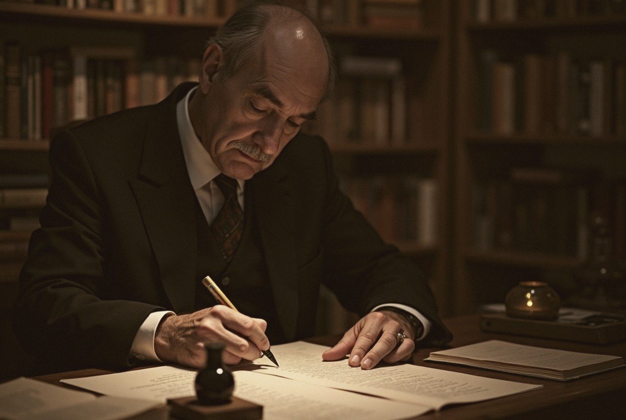 Portrait of Claude Simon or archival nouveau roman-era literary gathering