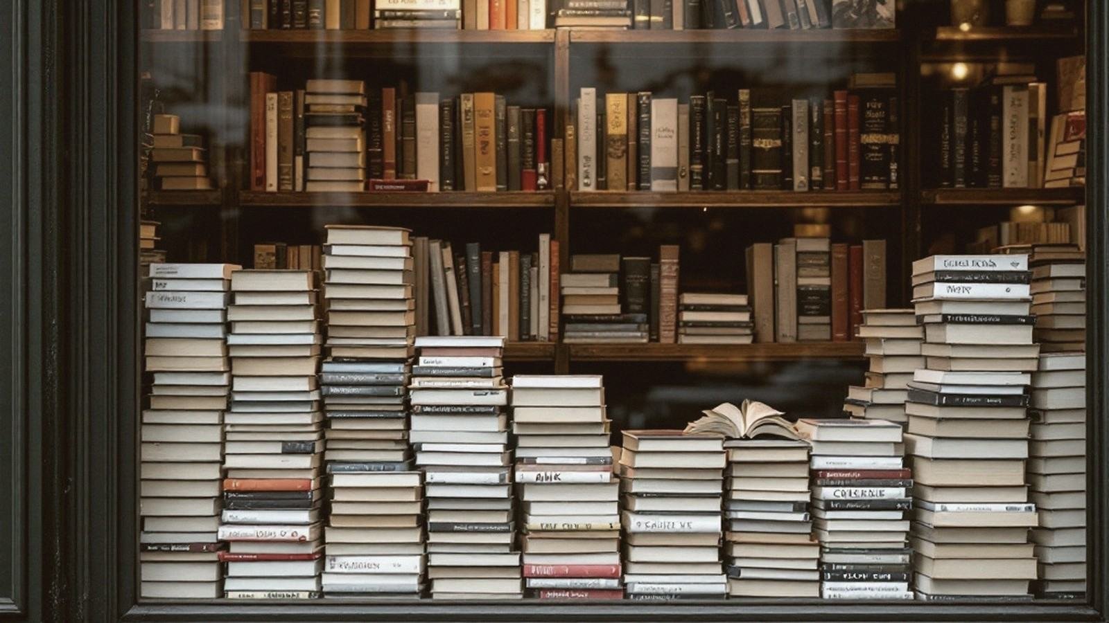 A Paris bookshop window during the rentrée, stacked with new novels